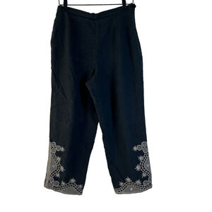 Anne Carson Womens Straight Leg Pants Black Floral High Rise Embroidered 10